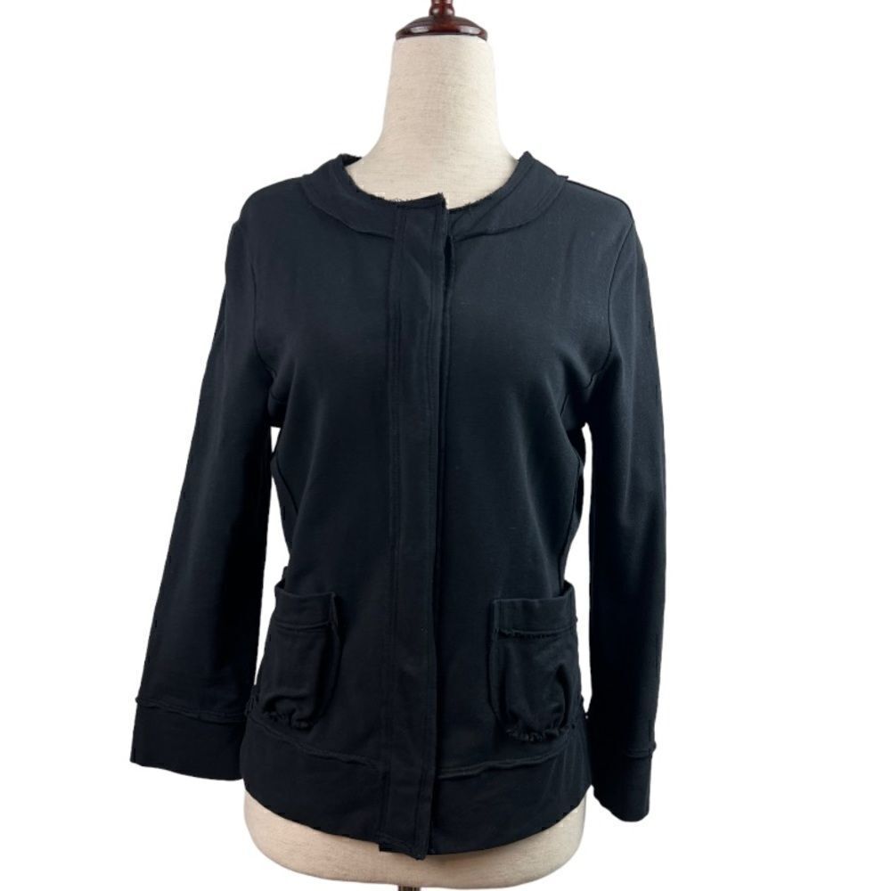 Club Monaco Black Snap Front Raw Edge Cardigan Sweater Blazer M
